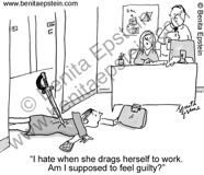 business business woman office guilt coworkers desk cartoon 1001