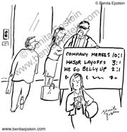 business company future layoffs merge bankrupt odds betting elevator businesswomen cartoon 1019