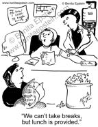 funny business cartoon businesswomen lunch iv nurse desk overworked 1470