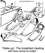funny business cartoon breakfast meeting coworker office desk 1483