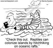 funny environment cartoon environmental powerpoint species speciation biogeography biodiversity reptiles lizard oceans rafts snake snakes colonization island islands isle hitchhiking 1156