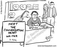 funny valentine holiday cartoon bookstore conversation heart writer 1542