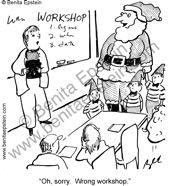 business cartoon holiday christmas workshop santa claus elves 1009