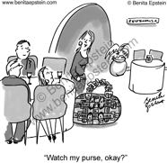 giant purse watching restaurant meal lifestyle cartoon 1288