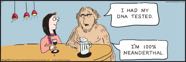 funny cartoon science scientist scientists research neanderthal caveman DNA testing swab ancestry bar drink date ape mammal 1702